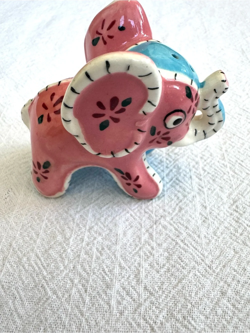 Vintage Elephant Salt Shaker and a Unicorn Piggy Bank. Ceramic Kitsch.